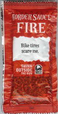 Fire Sauce Packet Reading "Bike Tires Scare Me"